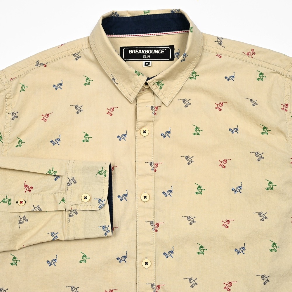 Breakbounce Scootering Skeletons Geometric Mens Button Up Shirt Medium Slim